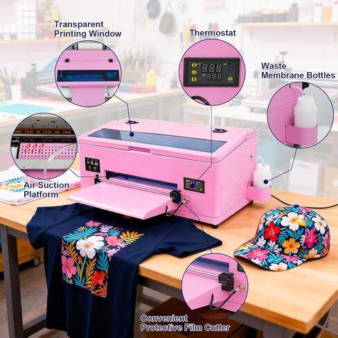 طابعة A3 DTF للقمصان - مزودة بوحدة تغذية الأسطوانات والتنظيف التلقائي، وآلة نقل مباشرة إلى الفيلم للمبتدئين، وتتضمن حبرًا وفيلمًا ومسحوقًا وبرنامجًا بحجم 5 × 250 مل in Kuwait