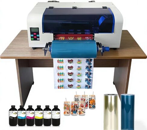 طابعة الملصقات الكريستالية مقاس A3+ UV DTF - تصفيح تلقائي، تنظيف تلقائي، تدفق سلس للحبر، طباعة ألوان زاهية للأنماط. مناسب لمختلف المواد مثل الزجاج والمعادن والجلود وما إلى ذلك. in Kuwait