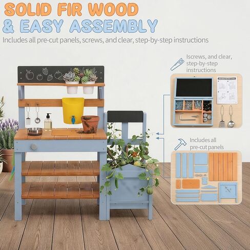 Ktaxon Outdoor Mud Kitchen with Planter Box, Kids Wooden Play Kitchen Set with Sink, Stove, Pots, Shelf and Accessories, Backyard Pretend Play for Toddlers Ages 3+ in Kuwait