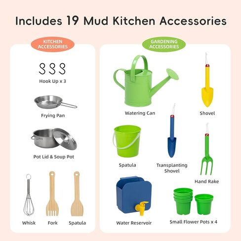 Mud Kitchen for Kids Outdoor with Wheels, Wooden Outdoor Play Kitchen with Removable Sink, Flipable Stove, Ideal Toy for Toddlers Ages 3+ in Kuwait