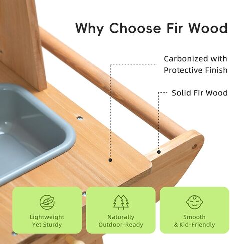 Mud Kitchen for Kids Outdoor with Wheels, Wooden Outdoor Play Kitchen with Removable Sink, Flipable Stove, Ideal Toy for Toddlers Ages 3+ in Kuwait