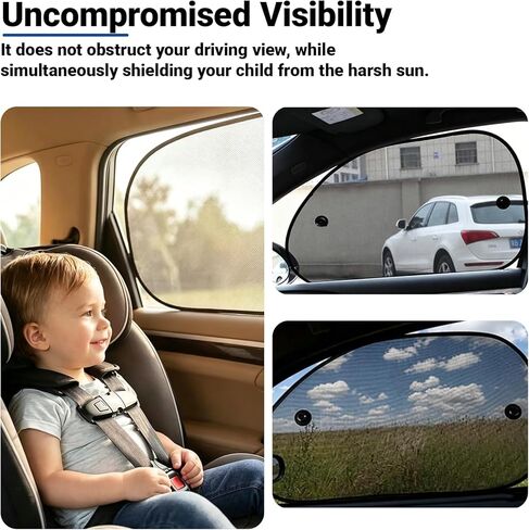 2 Pack Car Sun Shade, Universal UV Protection Sunshade for Side Windows for Side Window Sun Glare and UV Protection for Kids/Adults/Pets, Cars Suction Cup Sunshade, 25" x 14" Fits 98% Cars in Kuwait