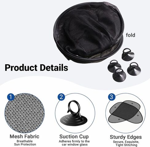 2 Pack Car Sun Shade, Universal UV Protection Sunshade for Side Windows for Side Window Sun Glare and UV Protection for Kids/Adults/Pets, Cars Suction Cup Sunshade, 25" x 14" Fits 98% Cars in Kuwait