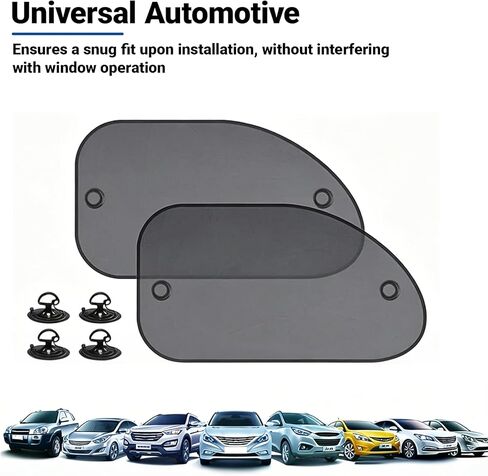 2 Pack Car Sun Shade, Universal UV Protection Sunshade for Side Windows for Side Window Sun Glare and UV Protection for Kids/Adults/Pets, Cars Suction Cup Sunshade, 25" x 14" Fits 98% Cars in Kuwait