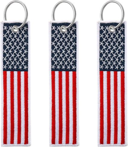 Hicarer 3 Pieces American Flag Keychain Tag with Key Ring 4 of July Independence Day for Keys, Cars, Motorcycles, Backpacks, Luggage, and Present (Red, Blue) in Kuwait
