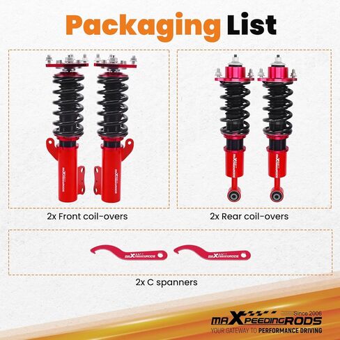 maXpeedingrods Coilovers for Mitsubishi Lancer(CX/CY) 2008-2016, for Mitsubishi Outlander Sport(GA) 2011-2020, Height Adjustable Coilovers Suspension Kit, Preset Damping Lowering Kit, Red in Kuwait