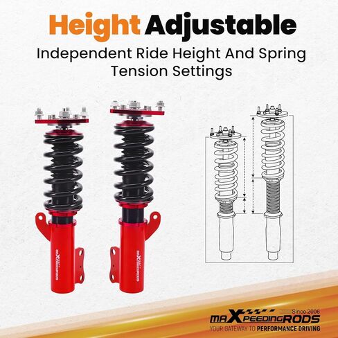 maXpeedingrods Coilovers for Mitsubishi Lancer(CX/CY) 2008-2016, for Mitsubishi Outlander Sport(GA) 2011-2020, Height Adjustable Coilovers Suspension Kit, Preset Damping Lowering Kit, Red in Kuwait