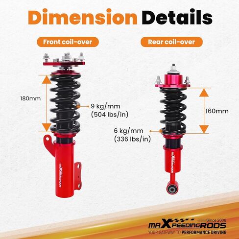 maXpeedingrods Coilovers for Mitsubishi Lancer(CX/CY) 2008-2016, for Mitsubishi Outlander Sport(GA) 2011-2020, Height Adjustable Coilovers Suspension Kit, Preset Damping Lowering Kit, Red in Kuwait