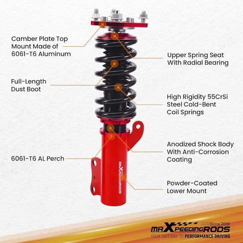 maXpeedingrods Coilovers for Mitsubishi Lancer(CX/CY) 2008-2016, for Mitsubishi Outlander Sport(GA) 2011-2020, Height Adjustable Coilovers Suspension Kit, Preset Damping Lowering Kit, Red in Kuwait