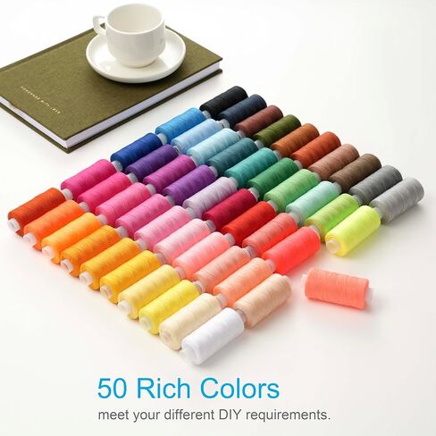 100 PCS Professional Sewing Thread, 50 Colors 400 Yard/Spool Polyester Sewing Thread with Matched Prewound Bobbins in Kuwait