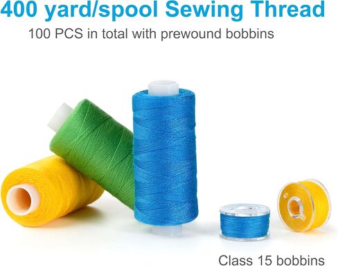 100 PCS Professional Sewing Thread, 50 Colors 400 Yard/Spool Polyester Sewing Thread with Matched Prewound Bobbins in Kuwait