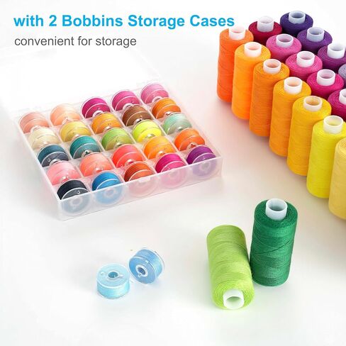 100 PCS Professional Sewing Thread, 50 Colors 400 Yard/Spool Polyester Sewing Thread with Matched Prewound Bobbins in Kuwait
