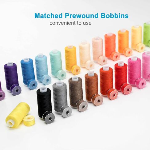 100 PCS Professional Sewing Thread, 50 Colors 400 Yard/Spool Polyester Sewing Thread with Matched Prewound Bobbins in Kuwait