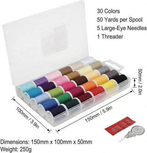 30 Pcs Polyester Sewing Thread Set, 50 Yards Per Spool, Sewing Supplies with Needles and Threader for Hand and Machine Sewing in Kuwait