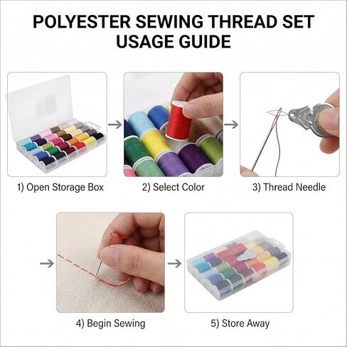 30 Pcs Polyester Sewing Thread Set, 50 Yards Per Spool, Sewing Supplies with Needles and Threader for Hand and Machine Sewing in Kuwait