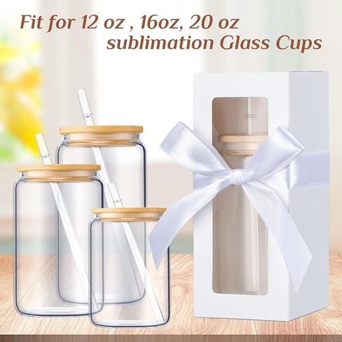 Honoson 24 Pcs Tumbler Gift Box with Ribbon for Sublimation Glass Exhibition Boxes Transparent for 12oz 16oz 20oz Drinking Cup Glasses Jars Mug Can Blanks (White) in Kuwait