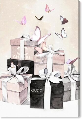 Art Remedy Butterflies Gift Boxes Canvas Fashion Illustration, Gallery Wrapped, 16" x 24" in Kuwait