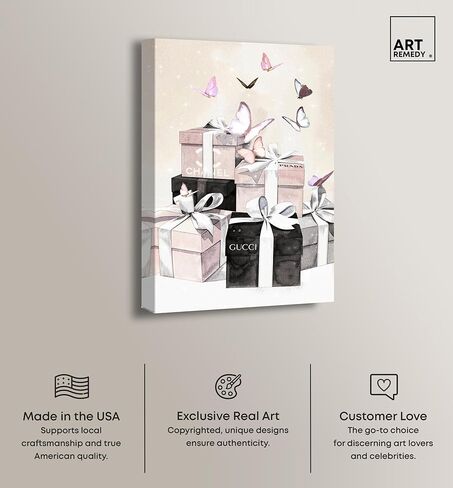 Art Remedy Butterflies Gift Boxes Canvas Fashion Illustration, Gallery Wrapped, 16" x 24" in Kuwait