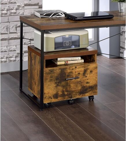 Bob Weathered Oak & Black Finish File Cabinet - Oak - Weathered Oak & Black Finish - Modern Office Essential in Kuwait