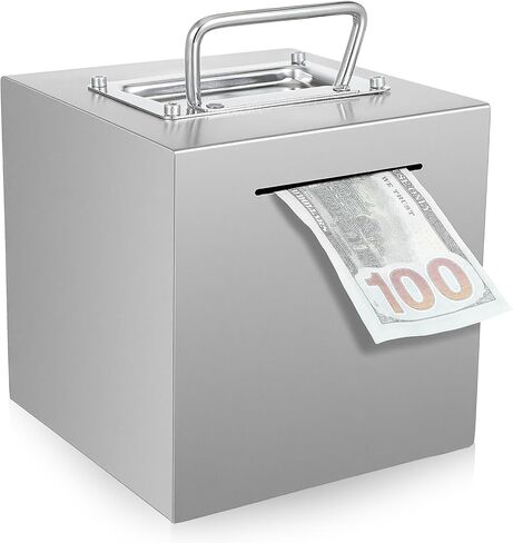 Metal Piggy Bank for Adult, 6 Inch Large Cube Stainless Steel Piggy Bank Safe for Cash Coin, Reusable Money Saving Box, Openable in Kuwait
