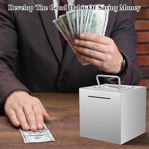 Metal Piggy Bank for Adult, 6 Inch Large Cube Stainless Steel Piggy Bank Safe for Cash Coin, Reusable Money Saving Box, Openable in Kuwait
