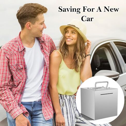 Metal Piggy Bank for Adult, 6 Inch Large Cube Stainless Steel Piggy Bank Safe for Cash Coin, Reusable Money Saving Box, Openable in Kuwait