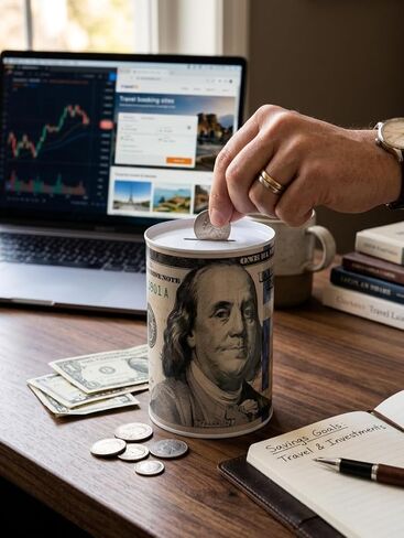 بنك عملات معدنية معدنية بتصميم فاتورة بقيمة 100 دولار - لا يوجد بنك توفير مفتوح - وعاء دائري من القصدير للنقود والعملات المعدنية - بطول 12.7 سم in Kuwait