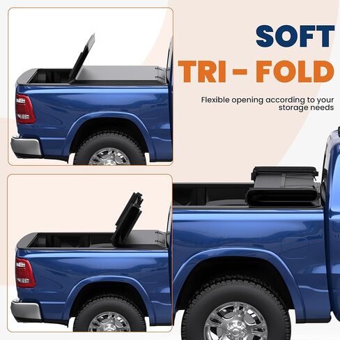 غطاء سرير ثلاثي ناعم من KUIPERAUTO مقاس 8FT متوافق مع 2011-2026 Ram 1500 2500 3500 (بدون Rambox) غطاء سرير الشاحنة 96 بوصة in Kuwait