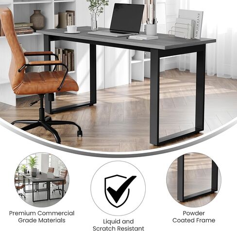 Flash Furniture Redmond Conference Table with U-Frame Base, Commercial Water and Scratch Resistant Laminate Finish, PVC Edge, Heavy Duty Steel Frame, 60x24, Gray Oak in Saudi Arabia