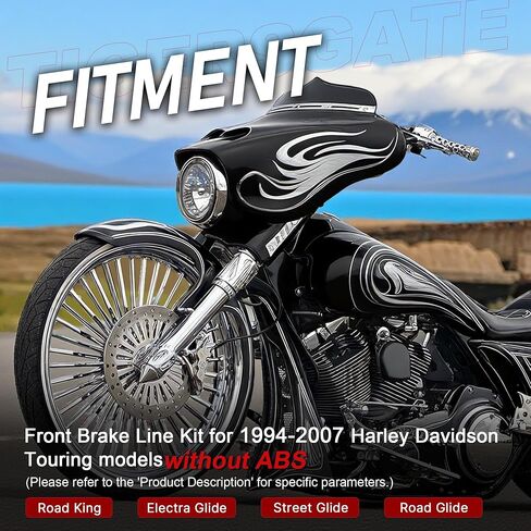 14 بوصة Touring Ape Hanger تمديد خط الفرامل No/ABS لـ Harley 1994-2007 Road Glide Street Glide Road King Electra Glide No ABS، أسود in Kuwait