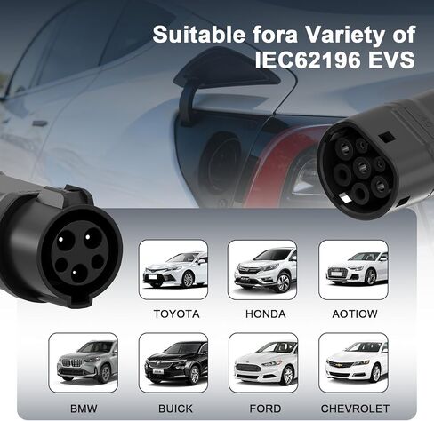 Type 1(J1772) to Type 2 EV Charging Adapter Compatible with IEC62196 Electric Vehicles, Black Connector Set for Toyota, Honda, Audi, BMW, Buick, Ford, Chevrolet in Kuwait