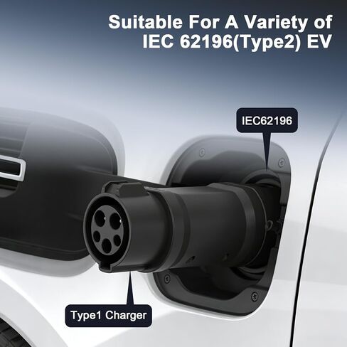 Type 1(J1772) to Type 2 EV Charging Adapter Compatible with IEC62196 Electric Vehicles, Black Connector Set for Toyota, Honda, Audi, BMW, Buick, Ford, Chevrolet in Kuwait