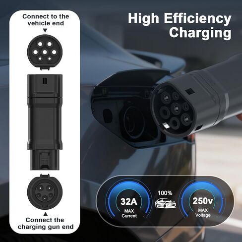 Type 1(J1772) to Type 2 EV Charging Adapter Compatible with IEC62196 Electric Vehicles, Black Connector Set for Toyota, Honda, Audi, BMW, Buick, Ford, Chevrolet in Kuwait