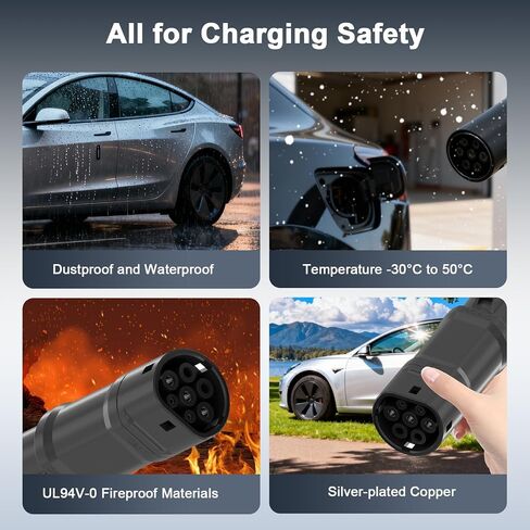Type 1(J1772) to Type 2 EV Charging Adapter Compatible with IEC62196 Electric Vehicles, Black Connector Set for Toyota, Honda, Audi, BMW, Buick, Ford, Chevrolet in Kuwait