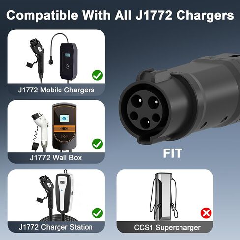 Type 1(J1772) to Type 2 EV Charging Adapter Compatible with IEC62196 Electric Vehicles, Black Connector Set for Toyota, Honda, Audi, BMW, Buick, Ford, Chevrolet in Kuwait