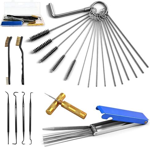 Carburetor Cleaning Kit, 13 Stainless Steel Wires, 10 Needles, 5 Nylon Brushes,1pick, 4 Cleaning Hooks and 1 Hex Wrench 2 Brushes, Tool for Motorcycle, Lawnmower, ATV, Chainsaw, Spray Gun in Kuwait