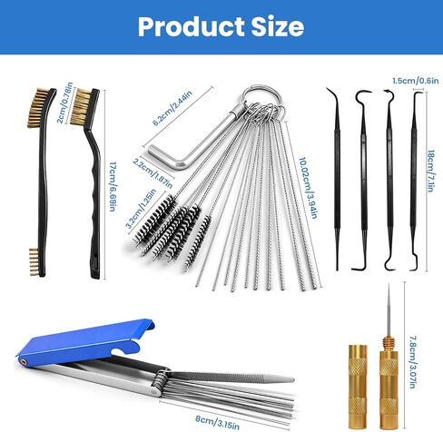 Carburetor Cleaning Kit, 13 Stainless Steel Wires, 10 Needles, 5 Nylon Brushes,1pick, 4 Cleaning Hooks and 1 Hex Wrench 2 Brushes, Tool for Motorcycle, Lawnmower, ATV, Chainsaw, Spray Gun in Kuwait