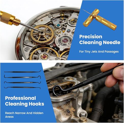 Carburetor Cleaning Kit, 13 Stainless Steel Wires, 10 Needles, 5 Nylon Brushes,1pick, 4 Cleaning Hooks and 1 Hex Wrench 2 Brushes, Tool for Motorcycle, Lawnmower, ATV, Chainsaw, Spray Gun in Kuwait