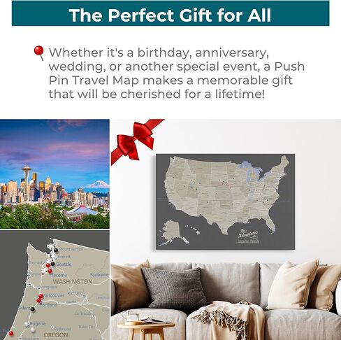 United States Travel Map with Pins – Earth Tone USA Pinnable Map to Track Travels – Canvas Wall Art Gift for Travelers – White Float Frame – 24" x 36" in Kuwait