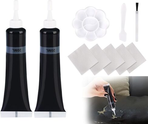 2026 Advanced Leather Repair Gel, Multifunctional Leather & Vinyl Repair Kit for Car Seats, Furniture, Couches & Jackets, Fast-Drying Repair Cream for Genuine/Faux Leather (2PCS,Black) in Kuwait