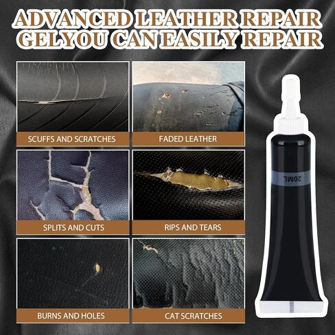 2026 Advanced Leather Repair Gel, Multifunctional Leather & Vinyl Repair Kit for Car Seats, Furniture, Couches & Jackets, Fast-Drying Repair Cream for Genuine/Faux Leather (2PCS,Black) in Kuwait