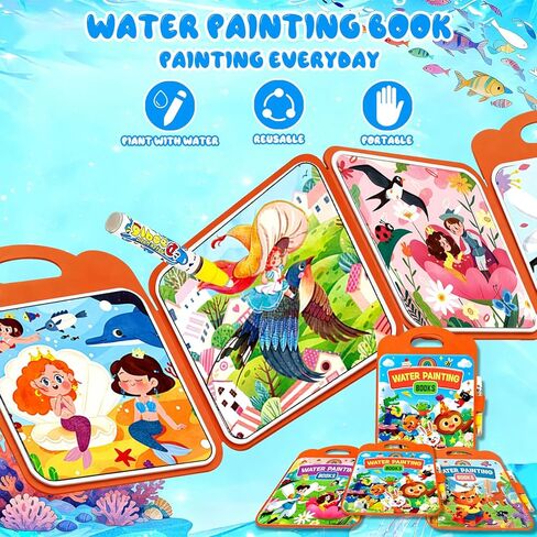 Usmfuie Water Coloring Book for Toddlers 1-3 - Mess Free Reusable Magic Reveal Montessori Painting Book with Water Pen - No Mess Paint with Water Activity for Kids Ages 2-4 in Kuwait