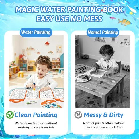Usmfuie Water Coloring Book for Toddlers 1-3 - Mess Free Reusable Magic Reveal Montessori Painting Book with Water Pen - No Mess Paint with Water Activity for Kids Ages 2-4 in Kuwait