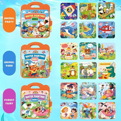 Usmfuie Water Coloring Book for Toddlers 1-3 - Mess Free Reusable Magic Reveal Montessori Painting Book with Water Pen - No Mess Paint with Water Activity for Kids Ages 2-4 in Kuwait