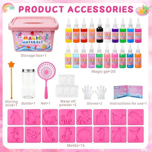RYNZELA Magic Water Elf Toy Kit – Unicorn & Mermaid Aqua Gel Water Pets for Girls Ages 4–8, 20 Gels & 16 Molds – Easy to Color Gift with Magical Themes for Your Creative Little Princess in Kuwait