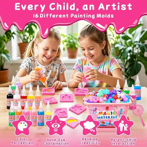 RYNZELA Magic Water Elf Toy Kit – Unicorn & Mermaid Aqua Gel Water Pets for Girls Ages 4–8, 20 Gels & 16 Molds – Easy to Color Gift with Magical Themes for Your Creative Little Princess in Kuwait