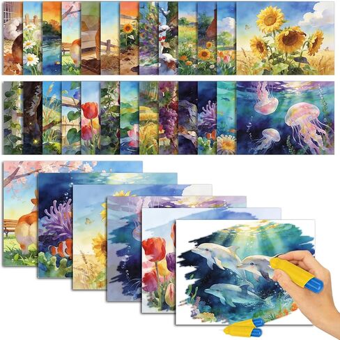 27 Pack Reusable Water Painting Toys for Dementia Activities for Elderly Seniors Water Doodle Coloring with 2 Brushes Mess-Free Dementia Products for Adults Memory Care Gifts for Nursing Home Patients in Kuwait