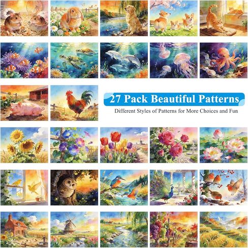 27 Pack Reusable Water Painting Toys for Dementia Activities for Elderly Seniors Water Doodle Coloring with 2 Brushes Mess-Free Dementia Products for Adults Memory Care Gifts for Nursing Home Patients in Kuwait
