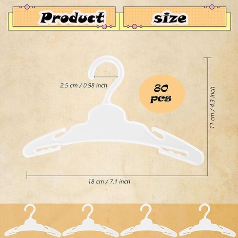 80 Pcs Doll Clothes Hangers for 18 Inch Dolls White Plastic Clothes Hangers for American Girl with Non-Slip Clips, Space-Saving Wardrobe Accessories for Gown Dress Outfit in Kuwait