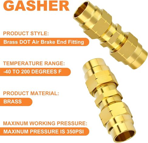 تركيب نهاية فرامل الهواء من النحاس DOT من GASHER، تركيب نهاية فرامل الهواء من النحاس DOT مقاس 3/8 بوصة، أنبوب اتحاد OD مع 10 قطع من أنبوب الأكمام النحاسي، تركيب خرطوم فرامل الهواء لاستبدال نظام فرامل الهواء شبه الشاحنة 5 عبوات in Kuwait